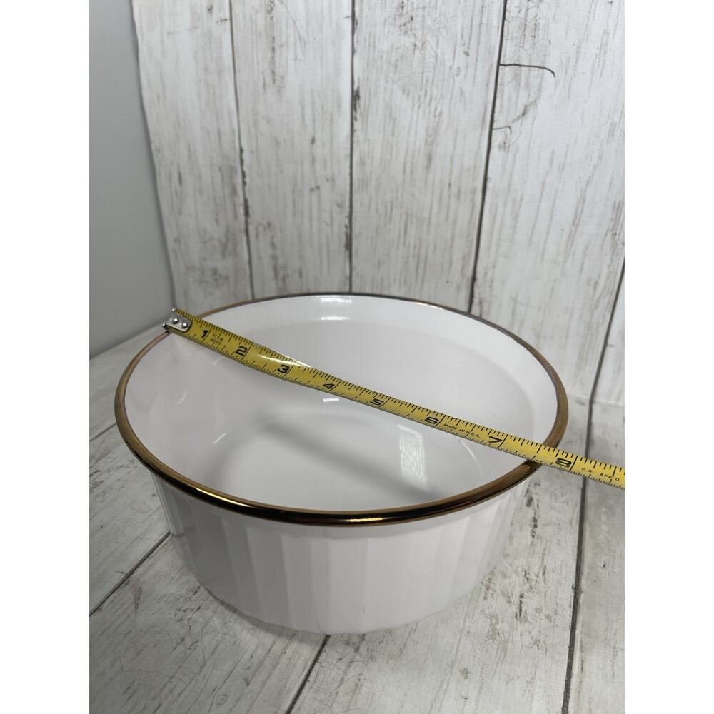 Corning Ware 7.5” Gold Rimmed Soufflé Casserole Dish Oven To Table F-5-b - Picture 2 of 4